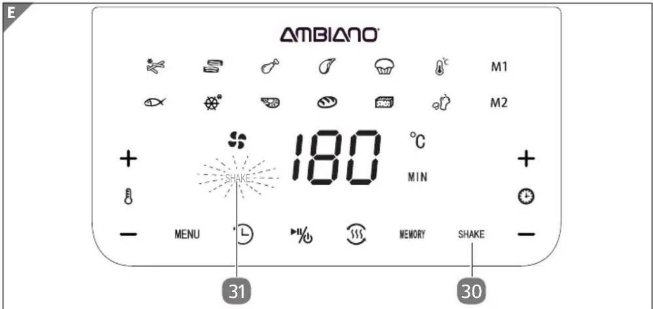 EMBIANO M1 M2 + 180 °C MIN - MENU 31 SHAKE MEMORY 30 -