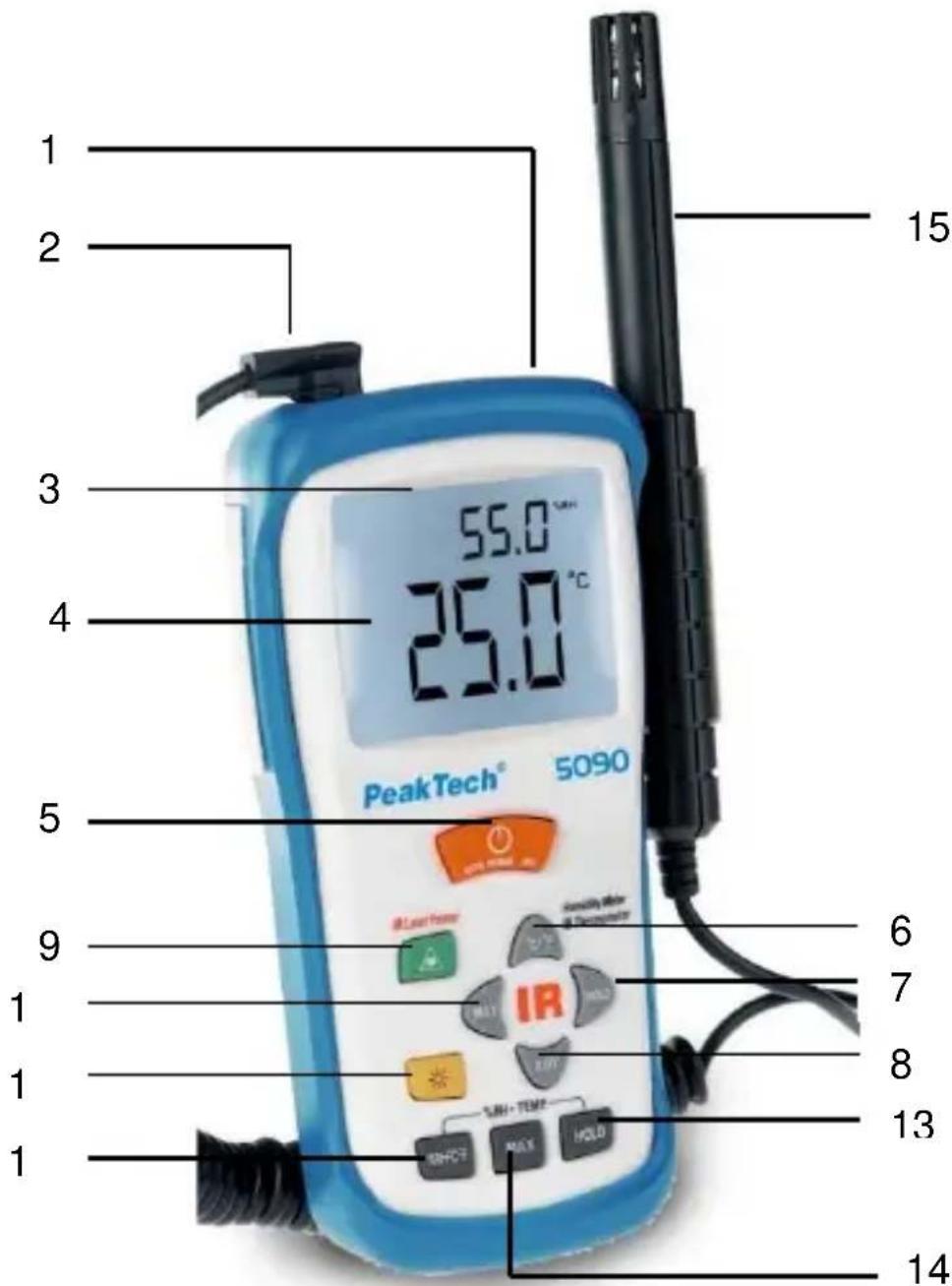 PeakTech 5090 - connexions et fonctionnement éléments sur le dispositif - 1