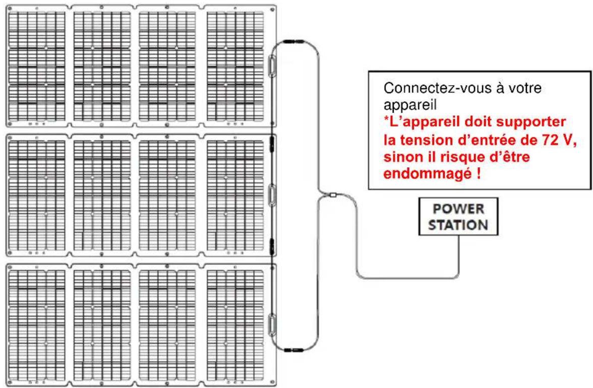 Connectez-vous à votre appareil *L'appareil doit supporter la tension d'entrée de 72 V, sinon il risque d'être endommagé ! POWER STATION