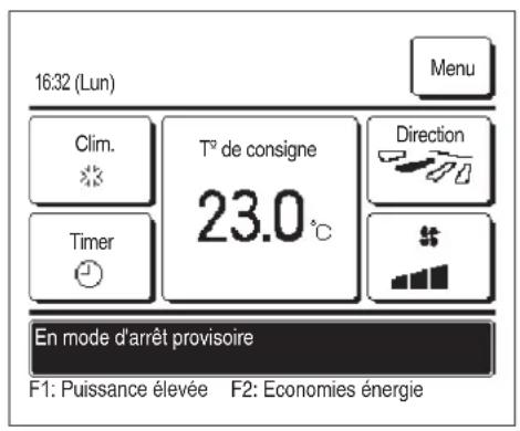 MITSUBISHI RC-EXZ3D - ■ « Mode arrêt-temporaire», « Mode arrêtforcé du thermostat», « Mode changement de température de consigne » affché - 1