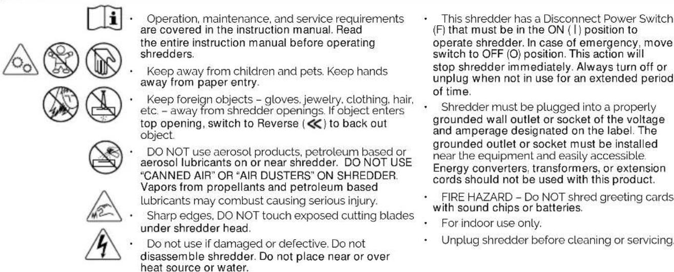 FELLOWES Powershred LX170 - WARNING IMPORTANT SAFETY INSTRUCTIONS - Read before using! - 1