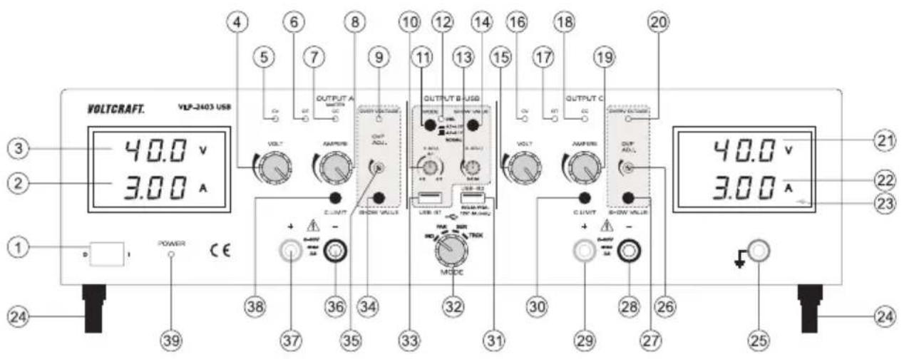 VOLTCRAFT VLP-2403 USB - Bedieningselementen - 1
