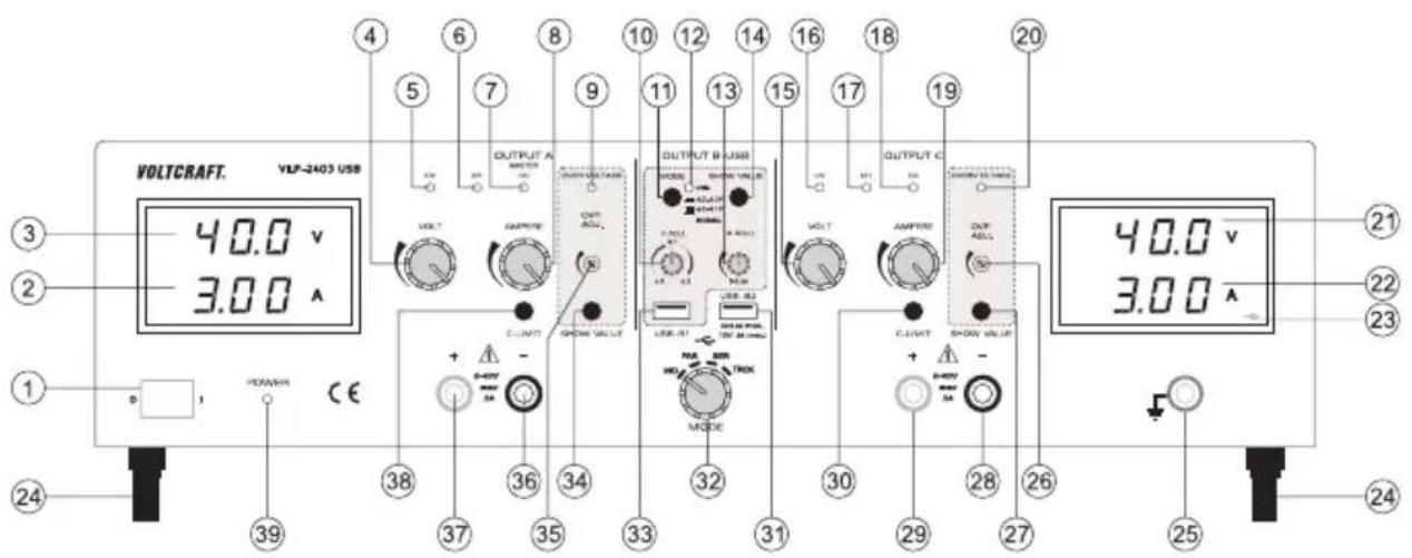 VOLTCRAFT VLP-2403 USB - Bedienelemente - 1