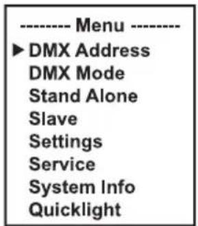 Cameo AZOR W2 - USTAWIANIE ADRESU POCZATKOWEGO DMX (DMX Address) - 1