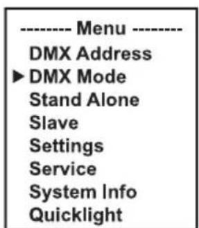 Cameo AZOR W2 - IMPOSTAZIONE DELLA MODALITA DMX (DMX Mode) - 1
