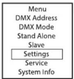 Cameo PIXBAR SMD IP G2 - IMPOSTAZIONI DI SISTEMA (Settings) - 1