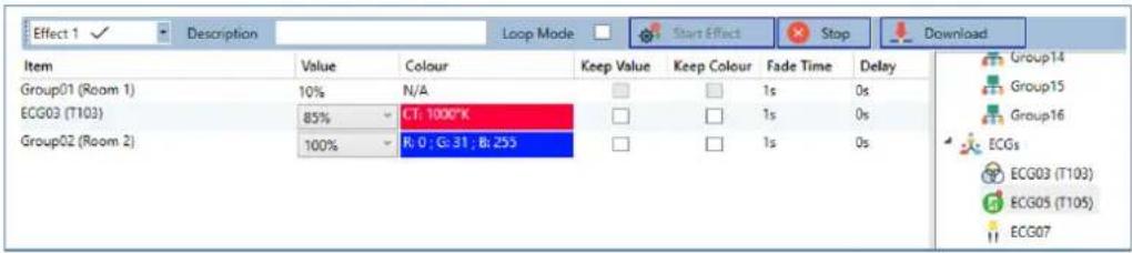THEBEN DALI-Gateway P64 KNX - Configuration des effets avec DCA - 1