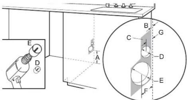 KITCHENAID KDTF324PPA - Emplacements pour percer les orifices des tuyaux d'alimentation en eau et de vidange (type d'orifice optionnel) - 1