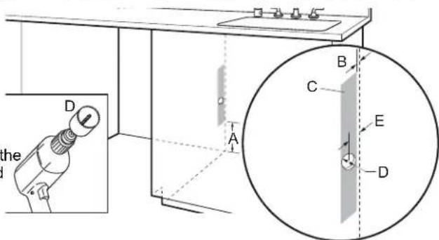 KITCHENAID KDTF924PPS - Drill hole location for Water Supply and Drain hose (Preferred hole type) - 2