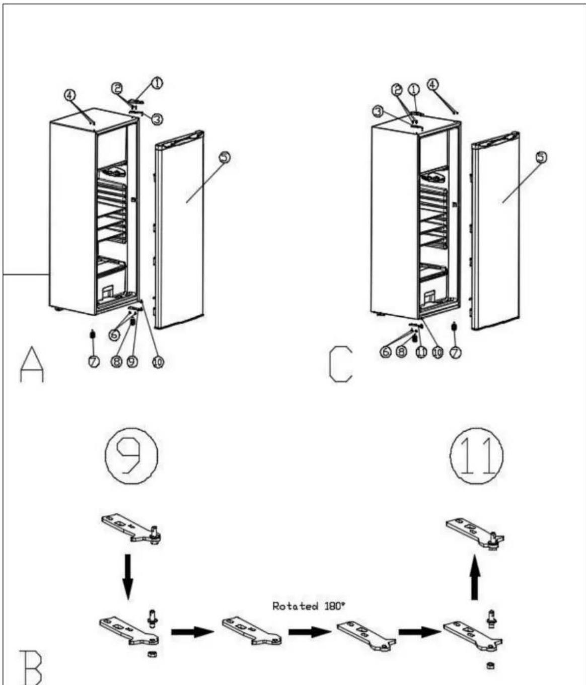 FRIGELUX R4A218NE - Changement de sens de la porte - 1