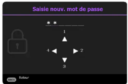 Saisie nouv. mot de passe * * _ 1 4 ← 2 3 BACK Retour