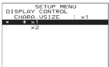 SETUP MENU DISPLAY CONTROL CHARA.VSIZE : ×1 * ×1 ×2