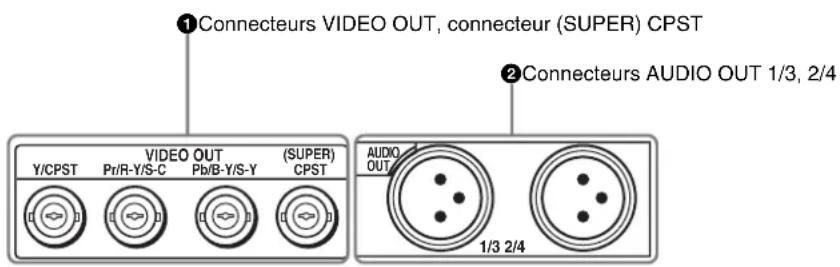 ①Connecteurs VIDEO OUT, connecteur (SUPER) CPST Y/CPST VIDEO OUT Pr/R-Y/S-C Pb/B-Y/S-Y (SUPER) CPST AUDIO OUT 1/3 2/4 ②Connecteurs AUDIO OUT 1/3, 2/4