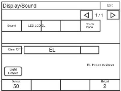 Display/Sound Sound LED LCD EL Touch Panel Clear OFF EL Light Detect EL Hours xxxxxxxx Detect 50 Bright 2