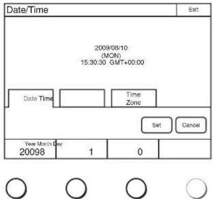 Date/Time 2009/08/10 (MON) 15:30:30 GMT+00:00 Date Time Time Zone Set Cancel Year Month Day 20098 1 0