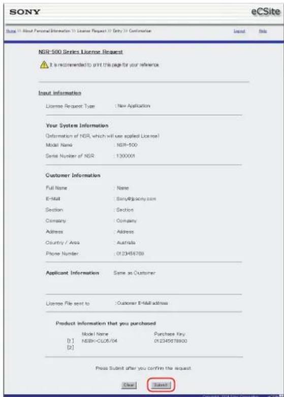 SONY NSBK-CL05 - Vérifiez les informations saisies, puis cliquez sur [Submit]. - 1