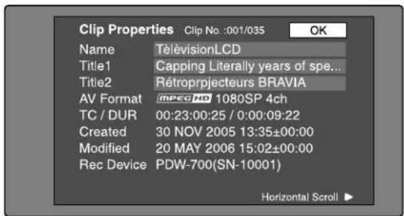 SONY PDW-HR1 - Consultation des propriétés des plans - 1