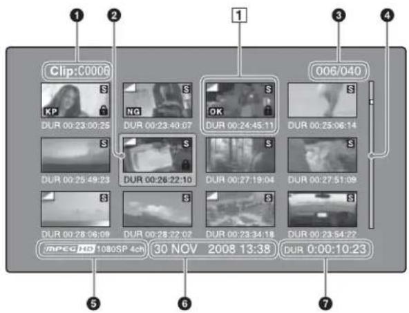 SONY PDW-HR1 - Ecran de vignettes de plans - 1