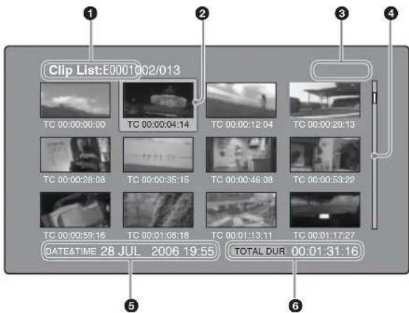 SONY PDW-HR1 - Ecran de vignettes de listes de plans - 1