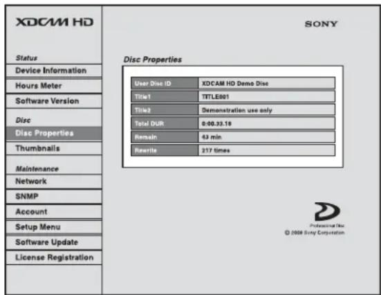 SONY PDW-HR1 - Pour afficher les propriétés de disque - 1