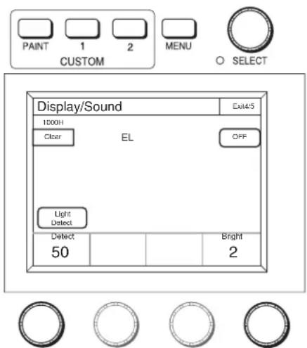 PAINT 1 2 MENU CUSTOM O SELECT Display/Sound Ex4/5 1000H Clear EL OFF Light Detect Detect 50 Bright 2