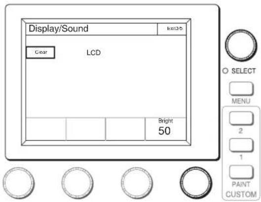 Display/Sound Exit3-b Clear LCD Bright 50 O SELECT MENU 2 1 PAINT CUSTOM