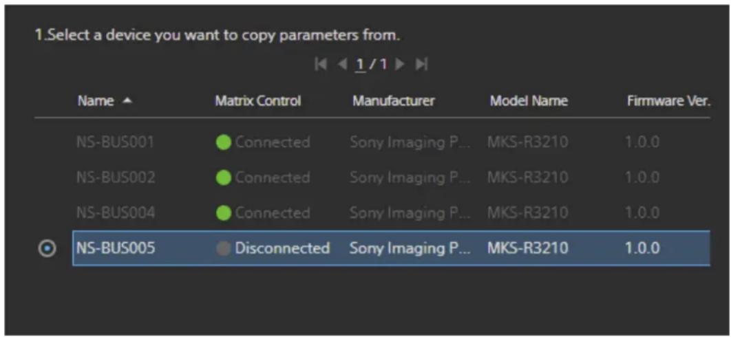 SONY PWS-110NM1 - Copie des paramètres d'un périphérique NS-BUS vers un autre périphérique NS-BUS - 1