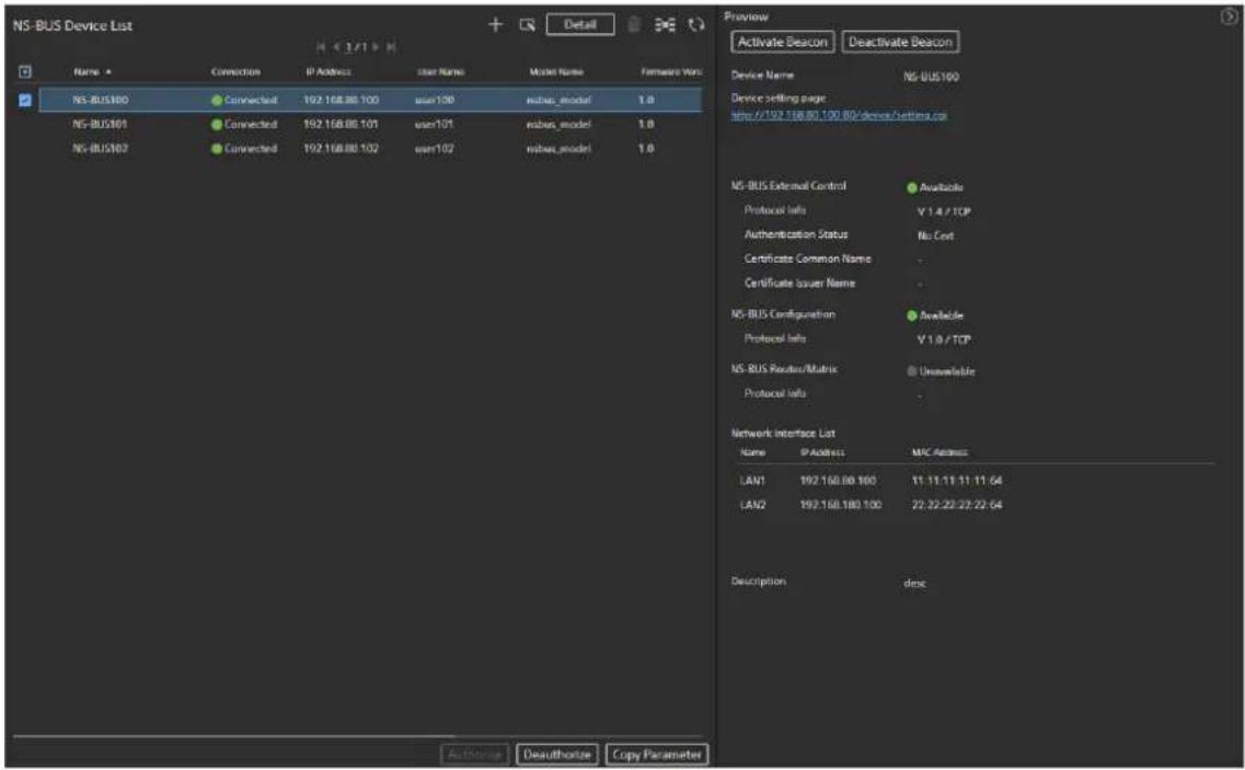 SONY PWS-110NM1 - Vérification des informations de réglage du périphérique NS-BUS - 1