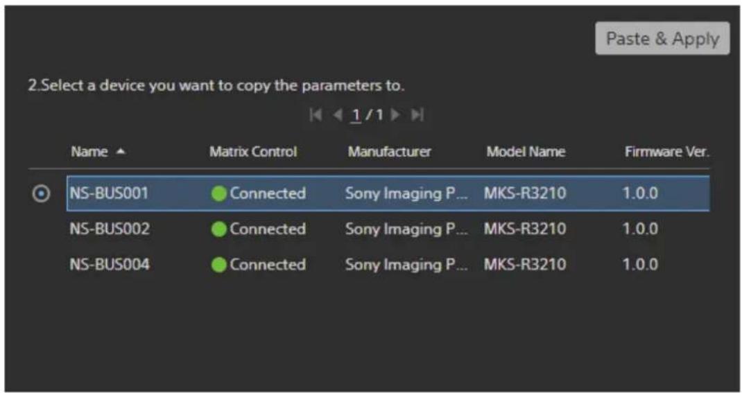 SONY PWS-100NM1 - Copie des paramètres d'un périphérique NS-BUS vers un autre périphérique NS-BUS - 2