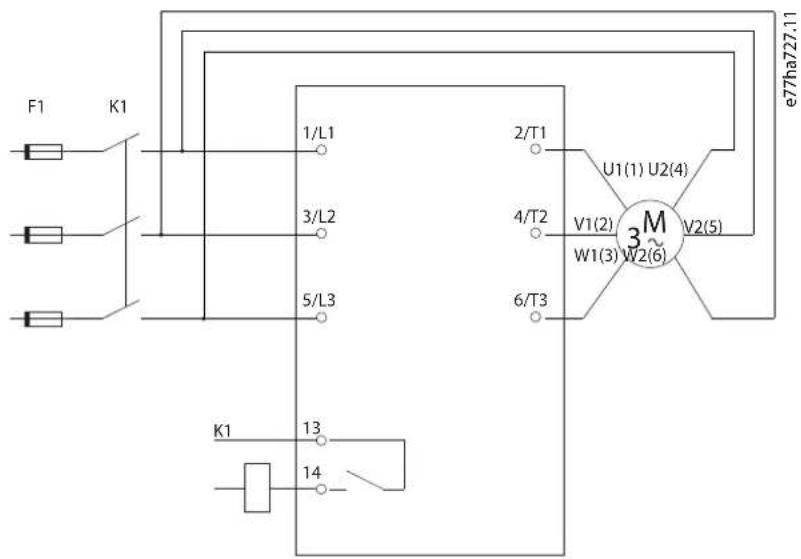 F1 K1 1/L1 2/T1 U1(1) U2(4) 3M V1(2) V2(5) W1(3) W2(6) e77ha727.11 3/L2 4/T2 5/L3 6/T3 K1 13 14