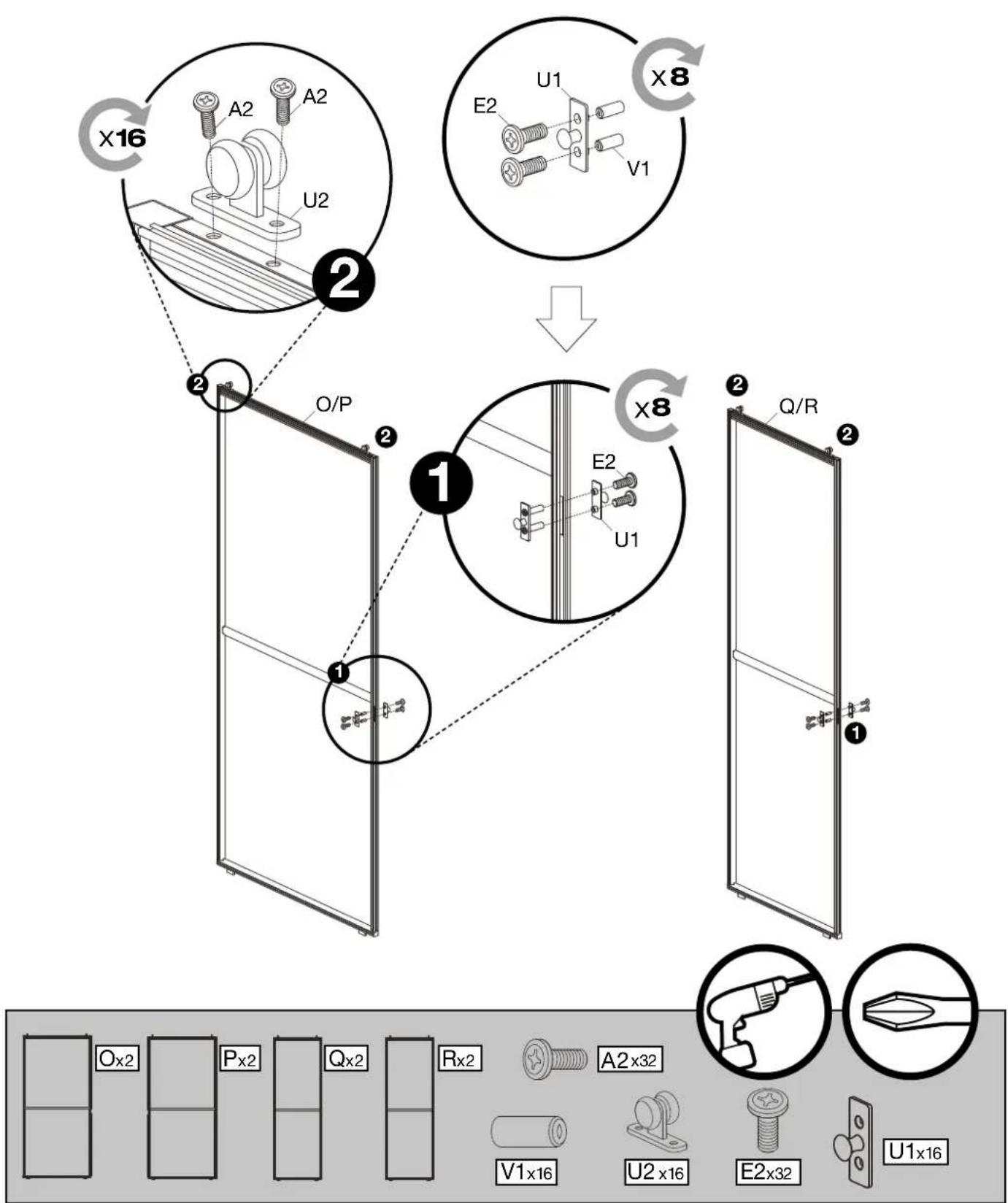X16 A2 A2 U2 E2 U1 V1 X8 O/P X8 Q/R Ox2 Px2 Qx2 Rx2 A2x32 V1x16 U2x16 E2x32 U1x16