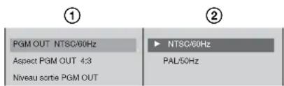 PGM OUT NTSC/60Hz Aspect PGM OUT 4:3 Niveau sorte PGM OUT NTSC/60Hz PAL/50Hz