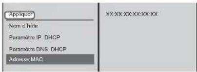 Applique Nom d' hôte Paramètre IP DHCP Paramètre DNS DHCP Adresse MAC XX:XX XX:XX:XX XX