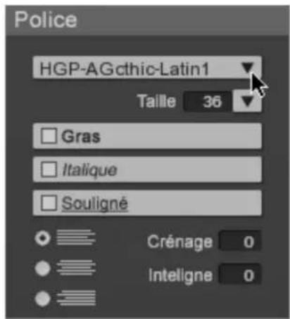 Police HGP-AGcthic-Latin1 Taille 36 Gras Italique Souligné Crénage 0 Intelligne 0