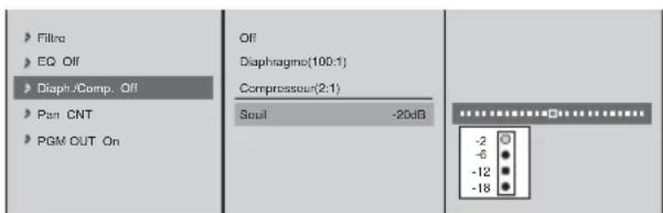 Fillre EQ Off Diaph./Comp. Off Pan CNT PGM OUT On Off Diaphragm(100:1) Compressor(2:1) Seoul -20dB -2 -6 -12 -18