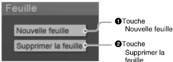 Feuille Nouvelle feuille Supprimer la feuille ① Touche Nouvelle feuille ② Touche Supprimer la feuille