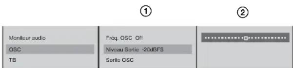 Monilour audio OSC TB Freq. OSC Off Niveau Sortie -20dBFS Sortie OSC ① ②