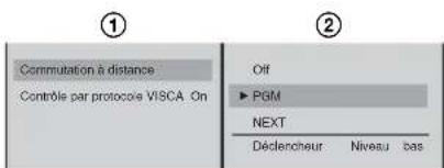 Commutation à distance Contrôle par protocoe VISCA On Off ► PGM NEXT Déclencheur Niveau bas