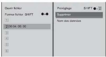 Ouvir fichier Former fichier SHIFT 1 2 00:04:00:00 3 4 5 6 Préoglage SHIFT + 2 Supprimer Nom des données