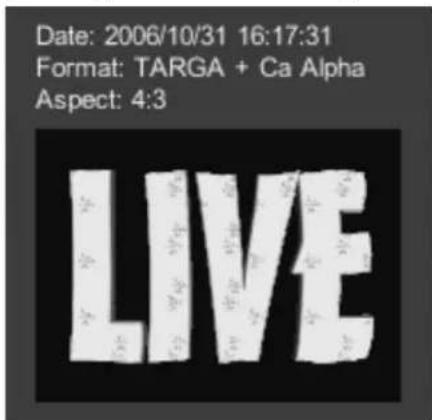 Date: 2006/10/31 16:17:31 Format: TARGA + Ca Alpha Aspect: 4:3 LIVE