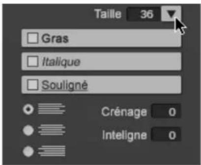 Taille 36 Gras Italique Souligné Crénage 0 Inteligne 0