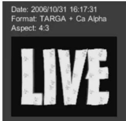 Date: 2006/10/31 16:17:31 Format: TARGA + Ca Alpha Aspect: 4:3 LIVE