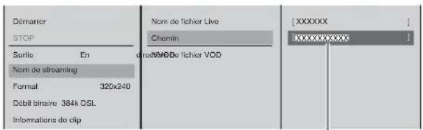 Démarter STOP Sortie En Nom de streaming Format 320x240 Débit binaire 384k DSL Informations de clip Nom de fichier Live Chromin [XXXXXX] [XXXXXXXXX] ]