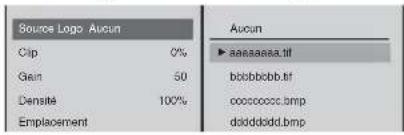 Source Logo Aucun Clip 0% Gain 50 Densité 100% Emplacement Aucun ▶ aaaaaaa.tif bbbbbbb.tif ccccccc.bmp dddddddd.bmp