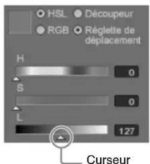 HSL Découpeur RGB Réglette de déplacement H 0 S 0 L 127 Curseur