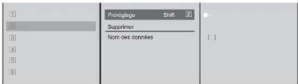 1 2 3 4 5 6 Prénéglage Shift 2 Supprimer Nom des données 1:1