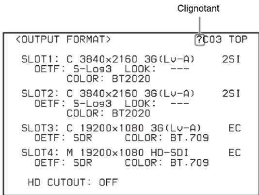 ?C03 TOP SLOT1: C 3840x2160 3G(Lv-A) 2SI OETF: S-Log3 LOOK: --- COLOR: BT2020 SLOT2: C 3840x2160 3G(Lv-A) 2SI OETF: S-Log3 LOOK: --- COLOR: BT2020 SLOT3: C 19200x1080 3G(Lv-A) EC OETF: SDR COLOR: BT.709 SLOT4: M 19200x1080 HD-SDI EC OETF: SDR COLOR: BT.709 HD CUTOUT: OFF