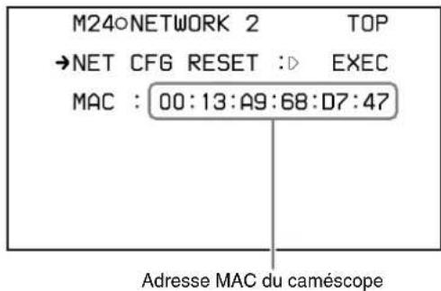 M24oNETWORK 2 TOP →NET CFG RESET :D EXEC MAC : 00:13:A9:68:D7:47 Adresse MAC du caméscope