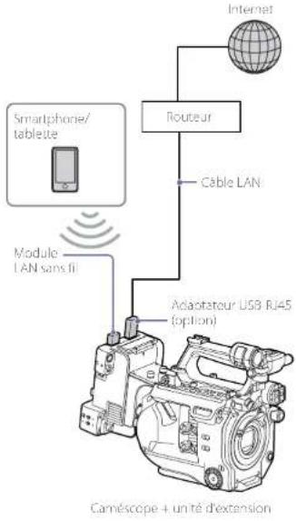 Smartphone/tablette Module LAN sans fil Routeur Câble LAN Adaptor USB RJ45 (option) Internet Carnéscope + unité d'extension