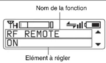 Nom de la fonction RF REMOTE ON Elément à régler